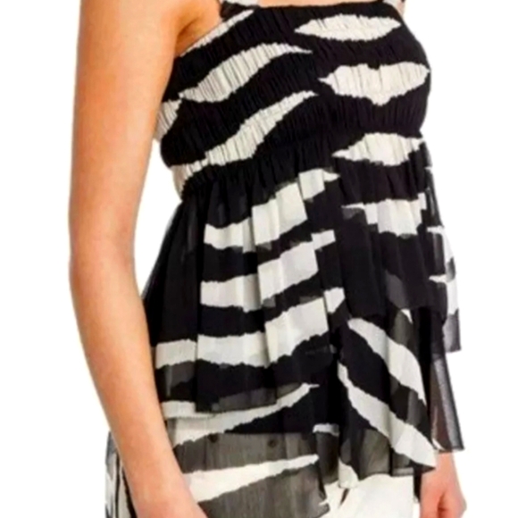 Tory Burch Lucea Top Animal Stripe Black White size 12 - Picture 3 of 6